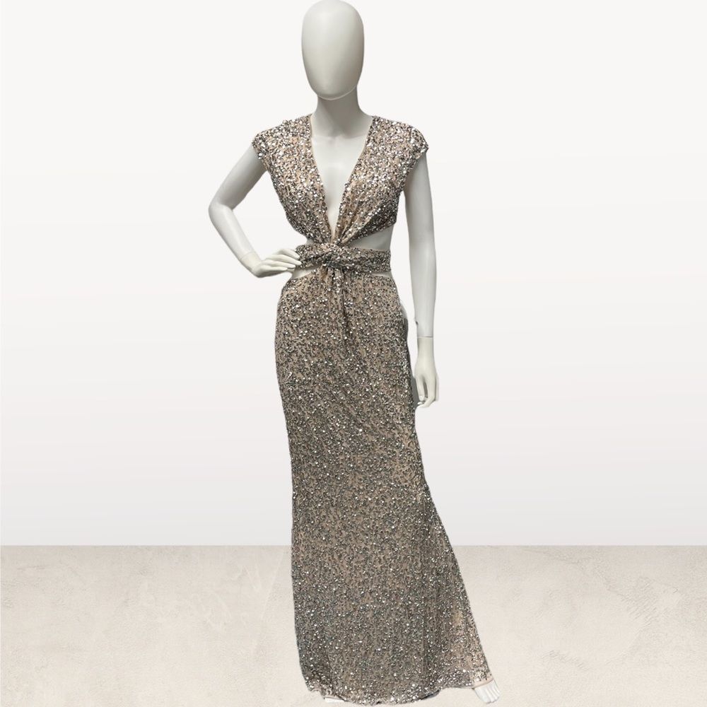 Mac Duggal Silver Sequin Prom Dress